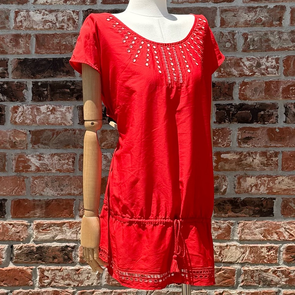 Lane Bryant plus size cherry red tunic 🍒 with cutouts and a drawstring/ 22/24 - Picture 3 of 14